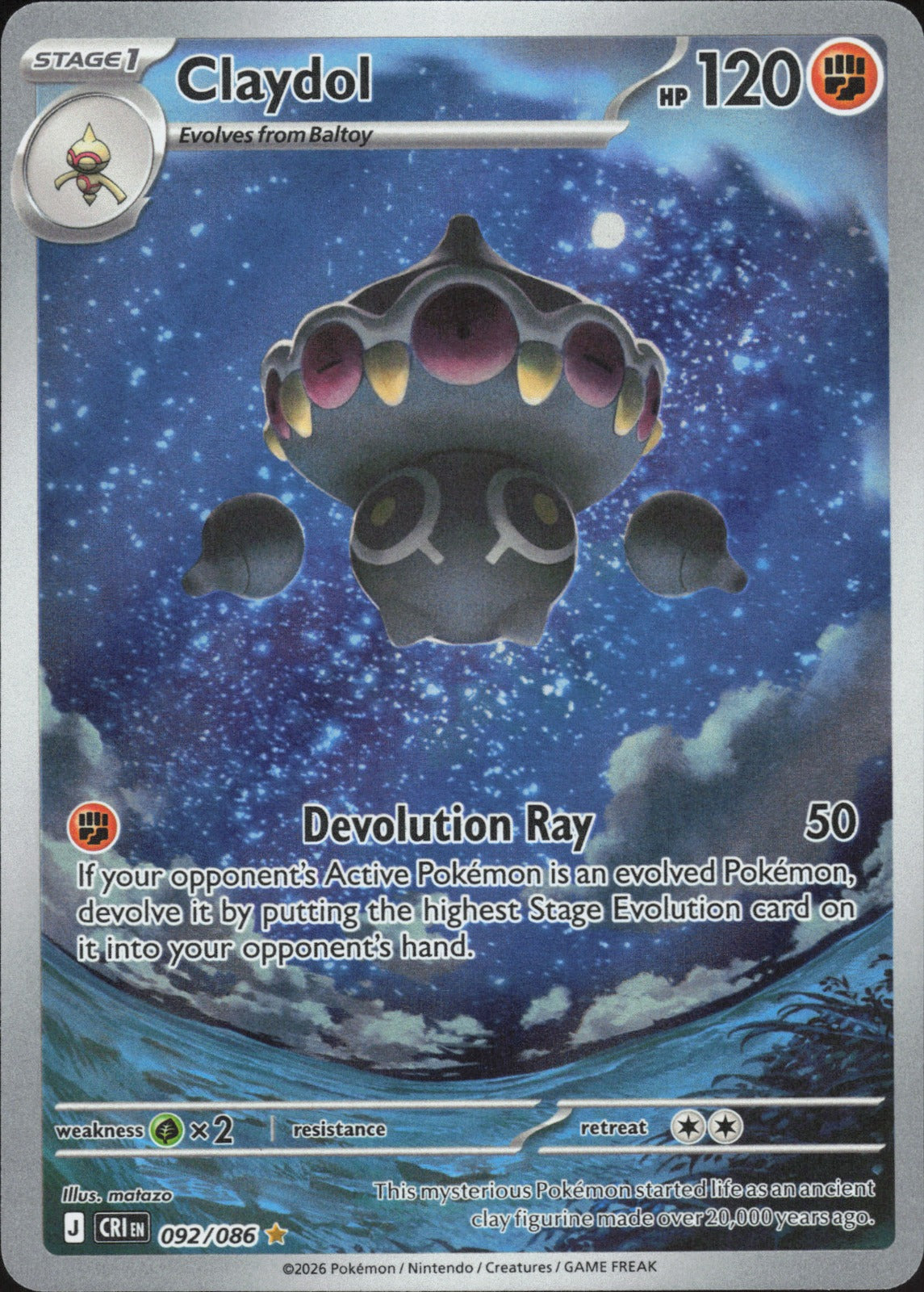 Claydol Holo Illustration Rare ME04: Chaos Rising 092/086 NM