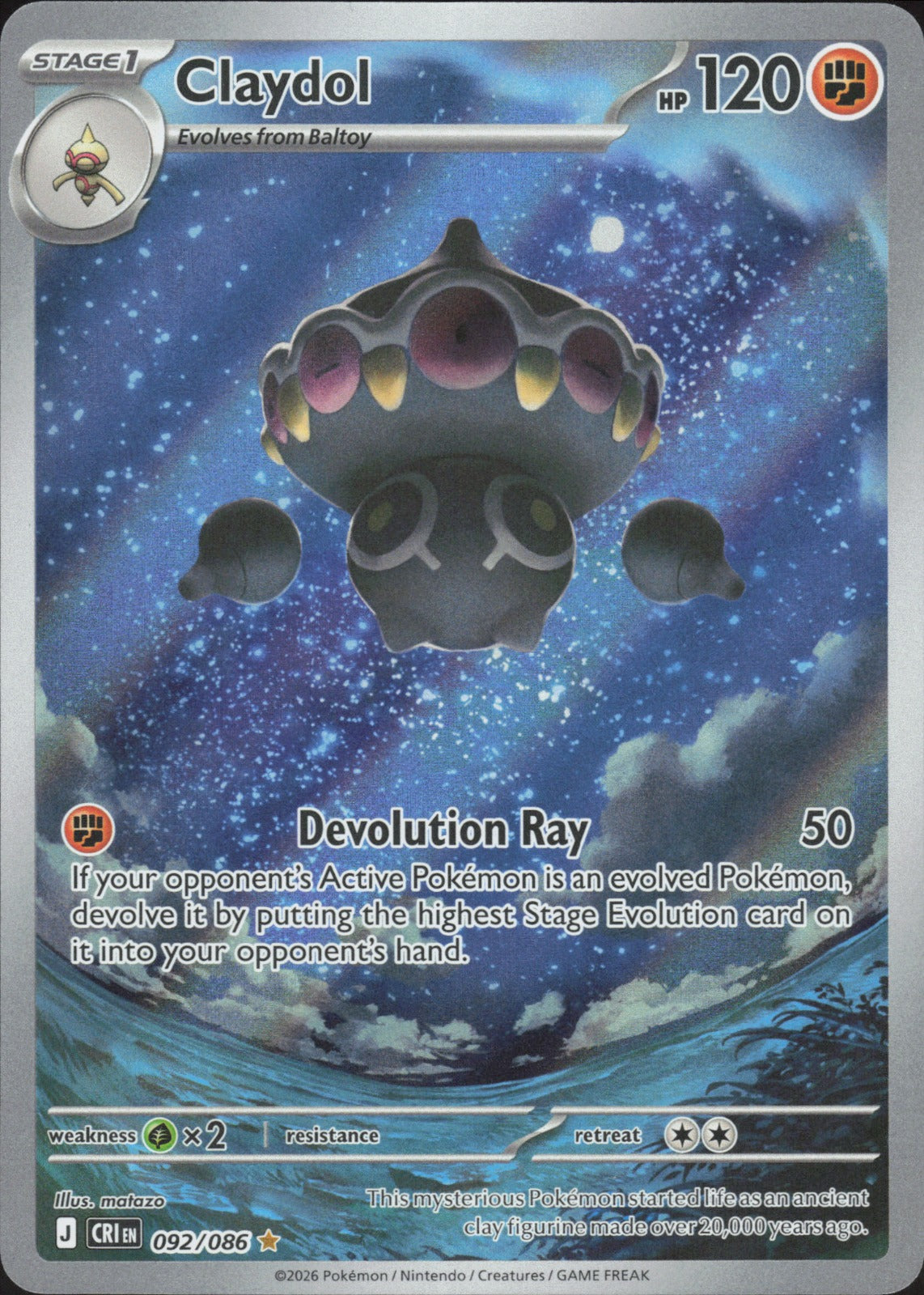 Claydol Holo Illustration Rare ME04: Chaos Rising 092/086 NM