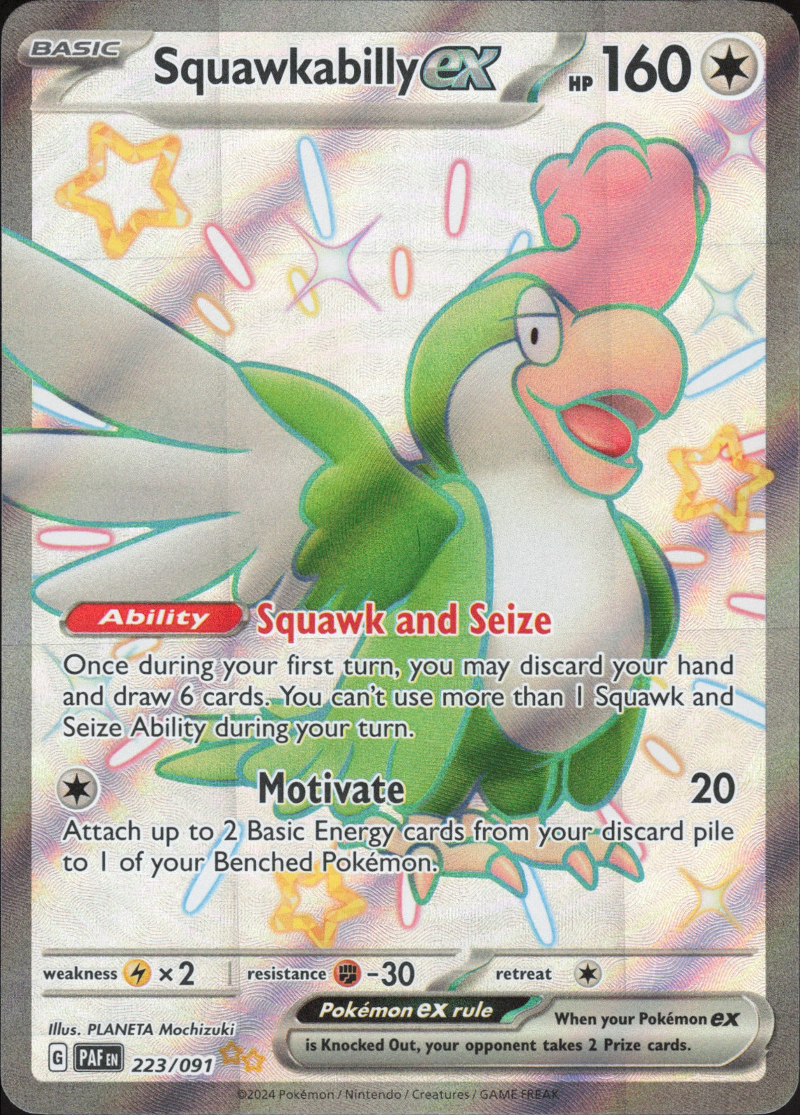 Squawkabilly ex Holo Shiny Ultra Rare SV: Paldean Fates 223/091 NM