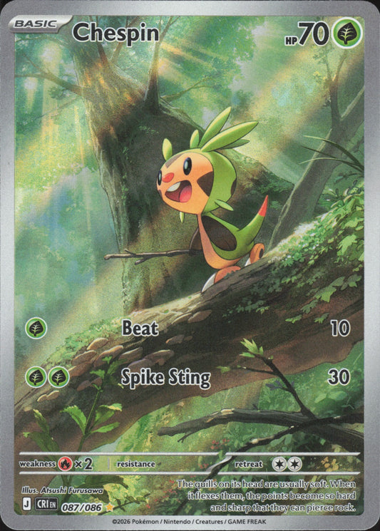Chespin Holo Illustration Rare ME04: Chaos Rising 087/086 NM