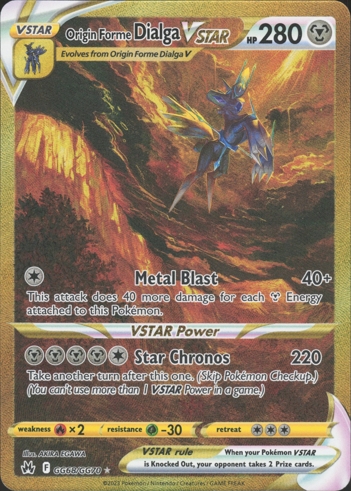 Origin Forme Dialga VSTAR (Secret) Holo Secret Rare SWSH: Crown Zenith: Galarian Gallery GG68/GG70 NM