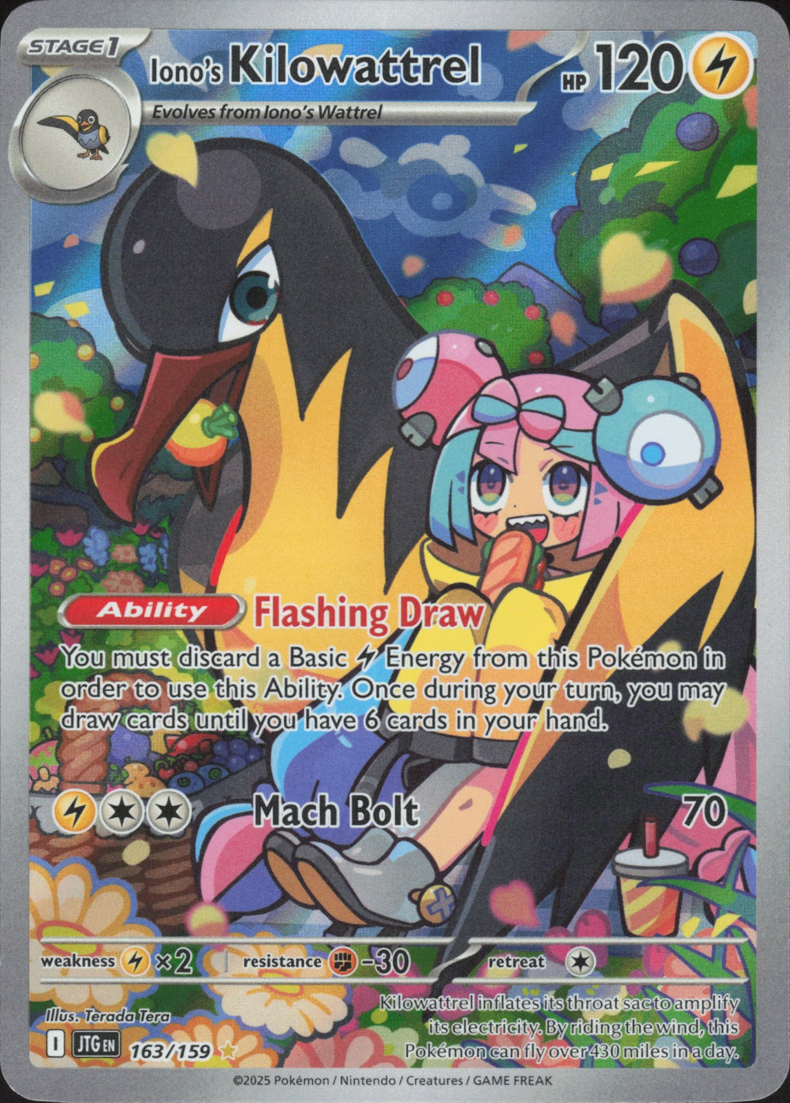Iono's Kilowattrel Holo Illustration Rare SV09: Journey Together 163/159 NM