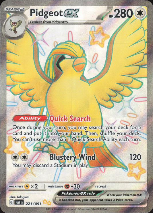 Pidgeot ex Holo Shiny Ultra Rare SV: Paldean Fates 221/091 NM