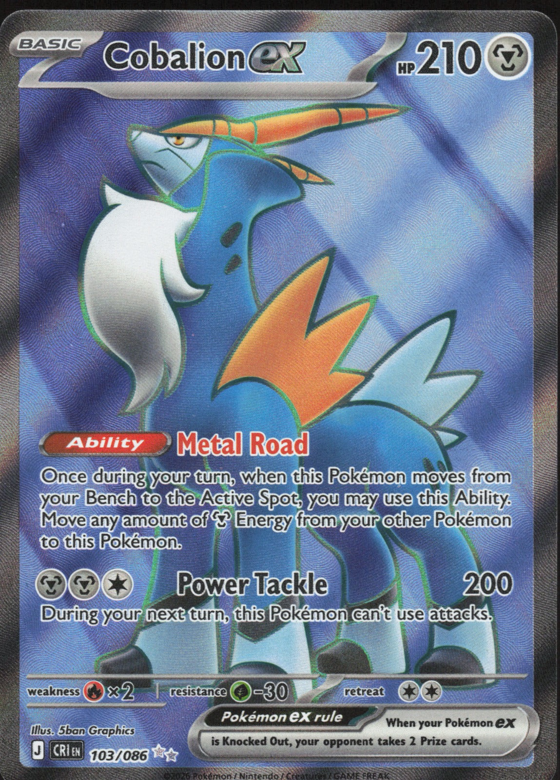 Cobalion ex Holo Ultra Rare ME04: Chaos Rising 103/086 NM
