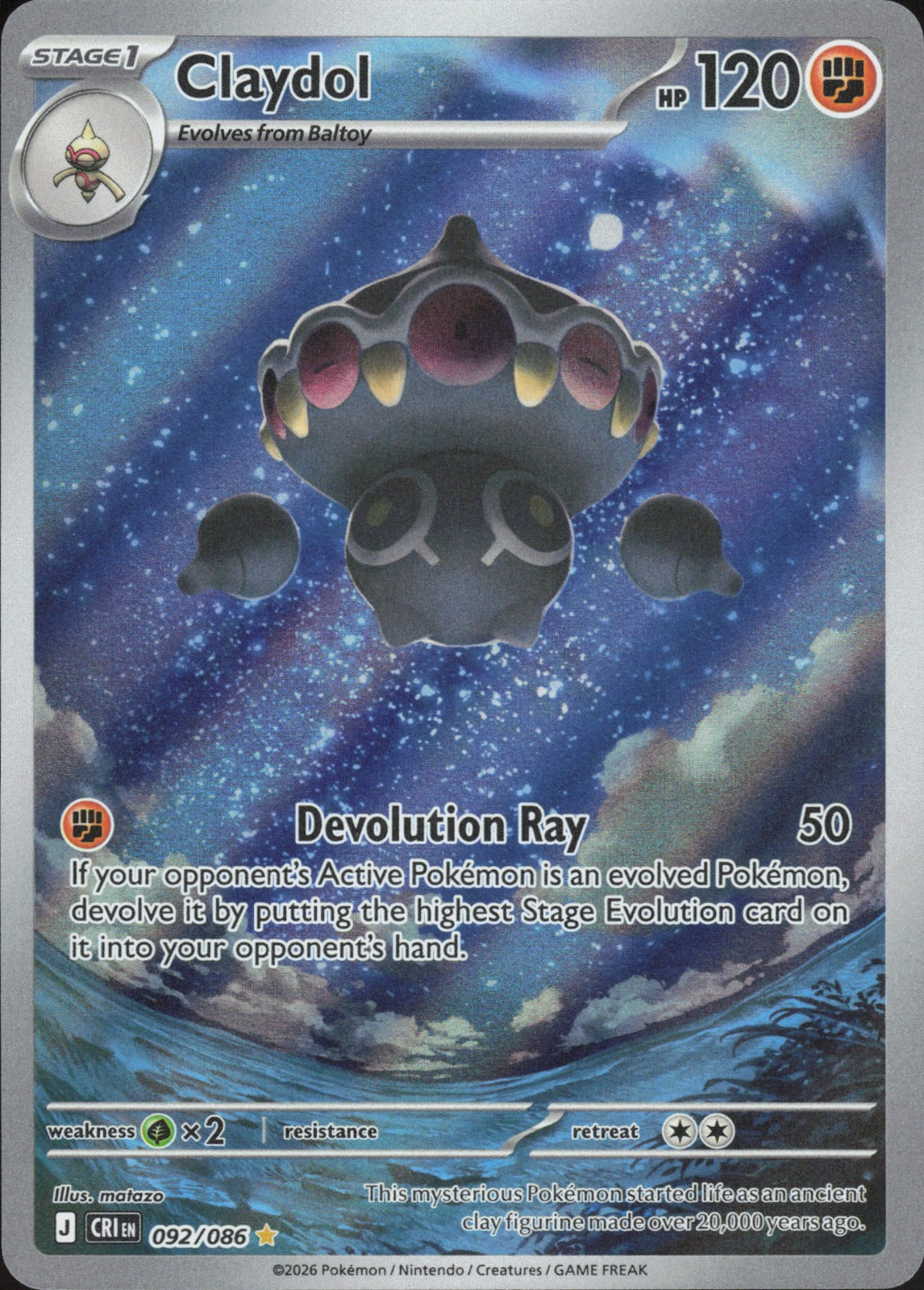 Claydol Holo Illustration Rare ME04: Chaos Rising 092/086 NM