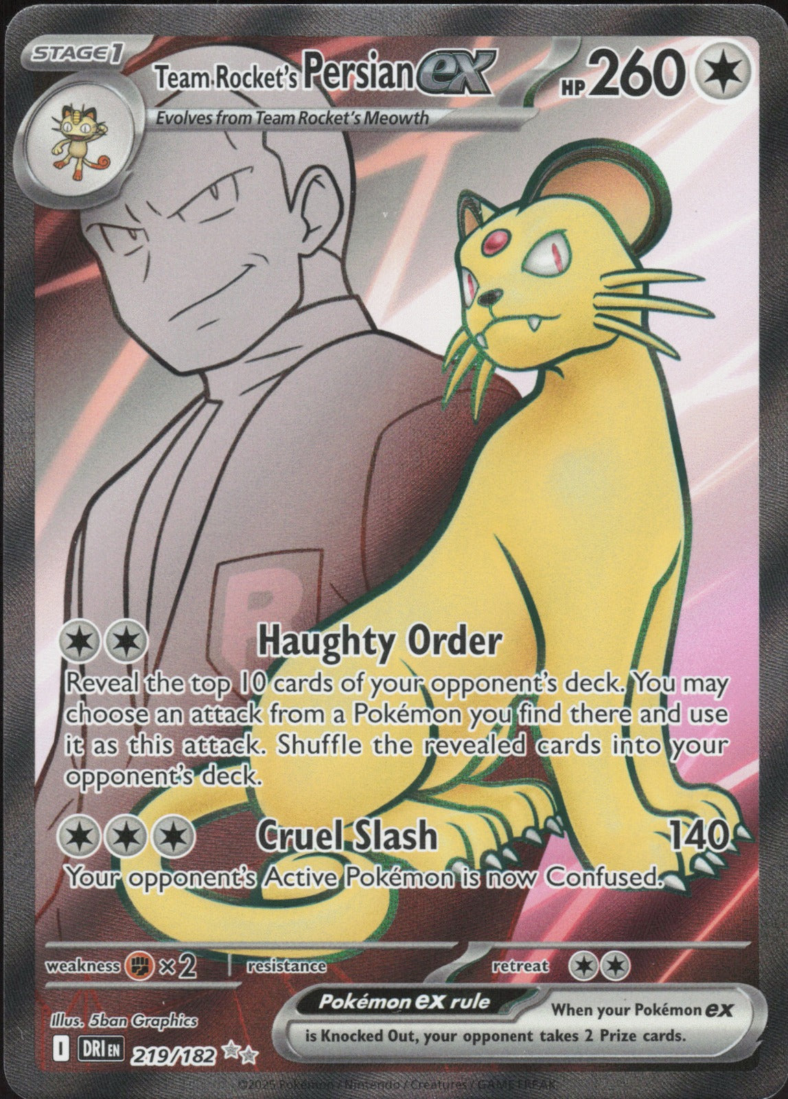 Team Rocket's Persian ex Holo Ultra Rare SV10: Destined Rivals 219/182 NM